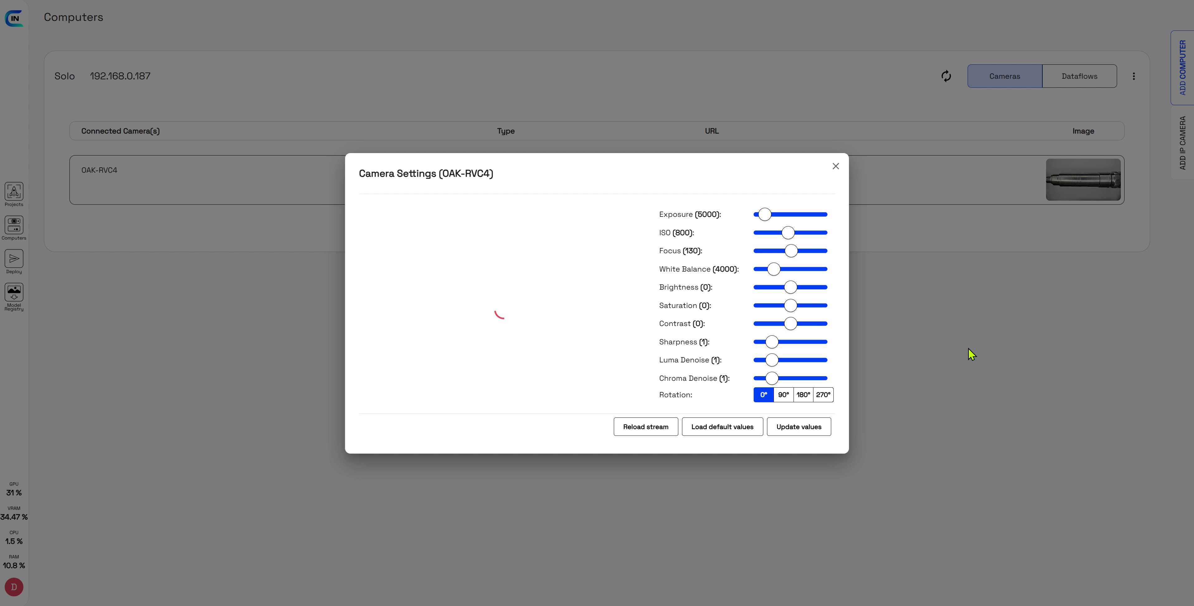 Camera Settings with Default Values