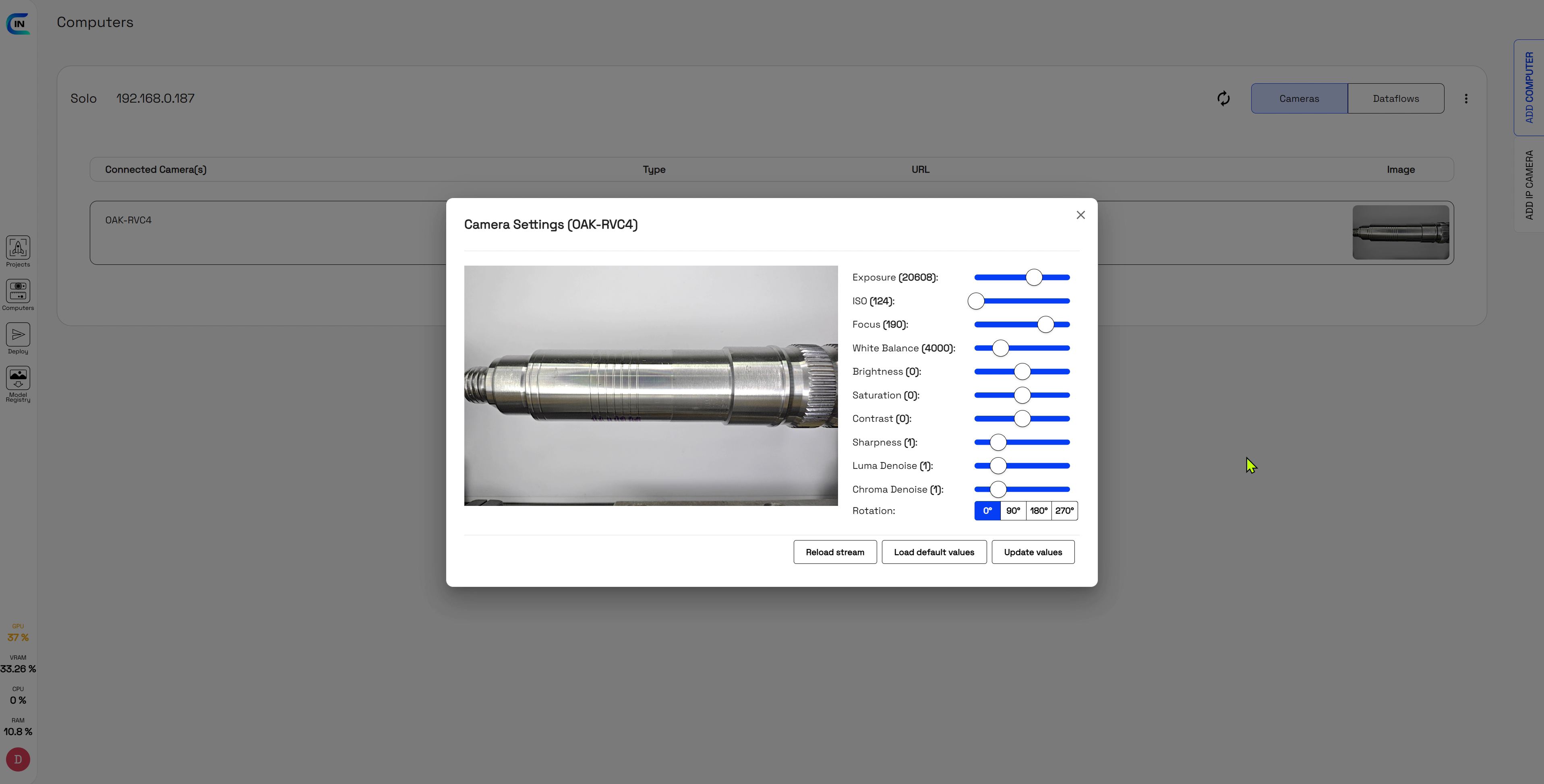 Camera Settings Dialog with Live Preview