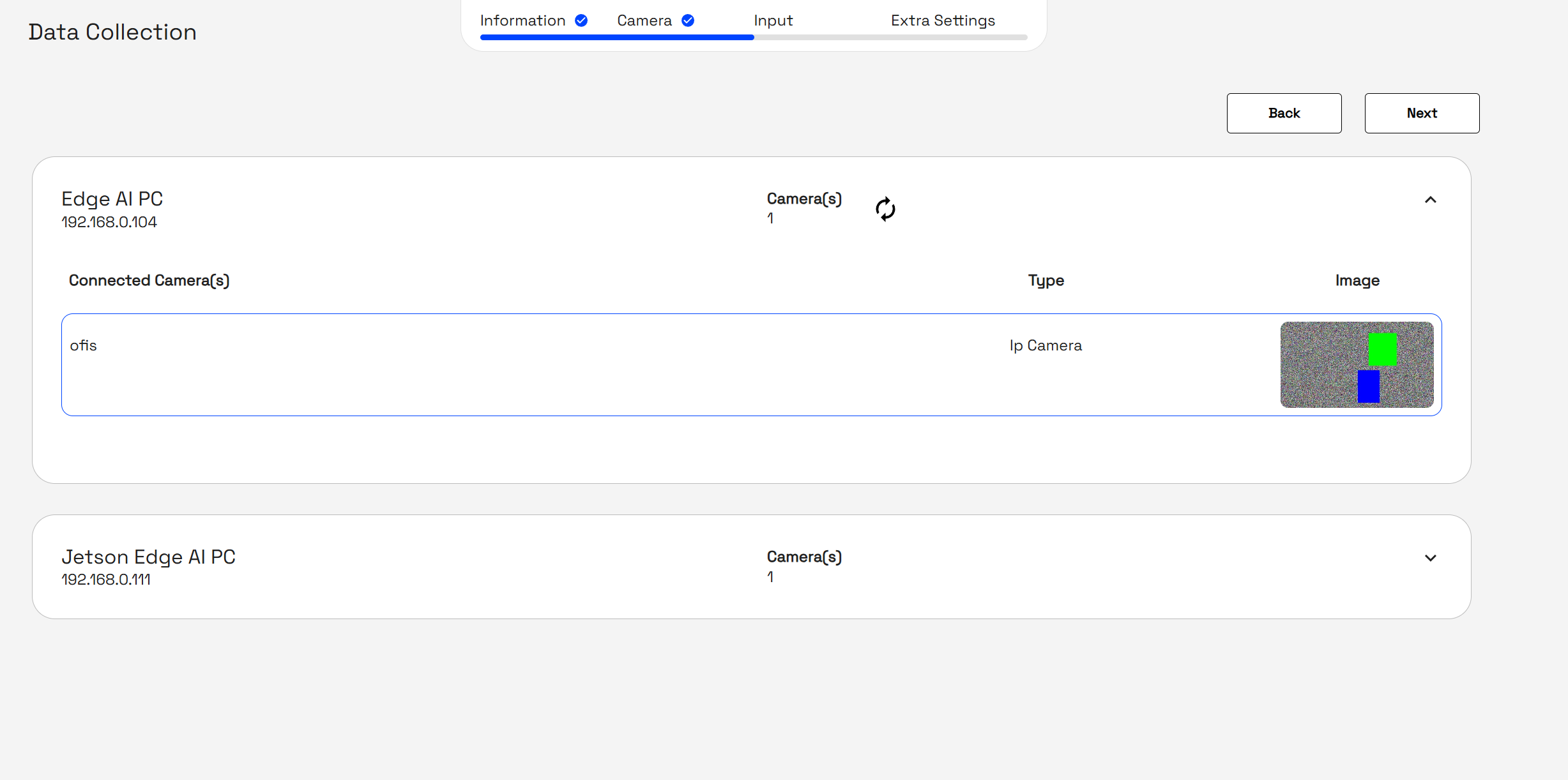Data Collection Step 2 - Camera Selection