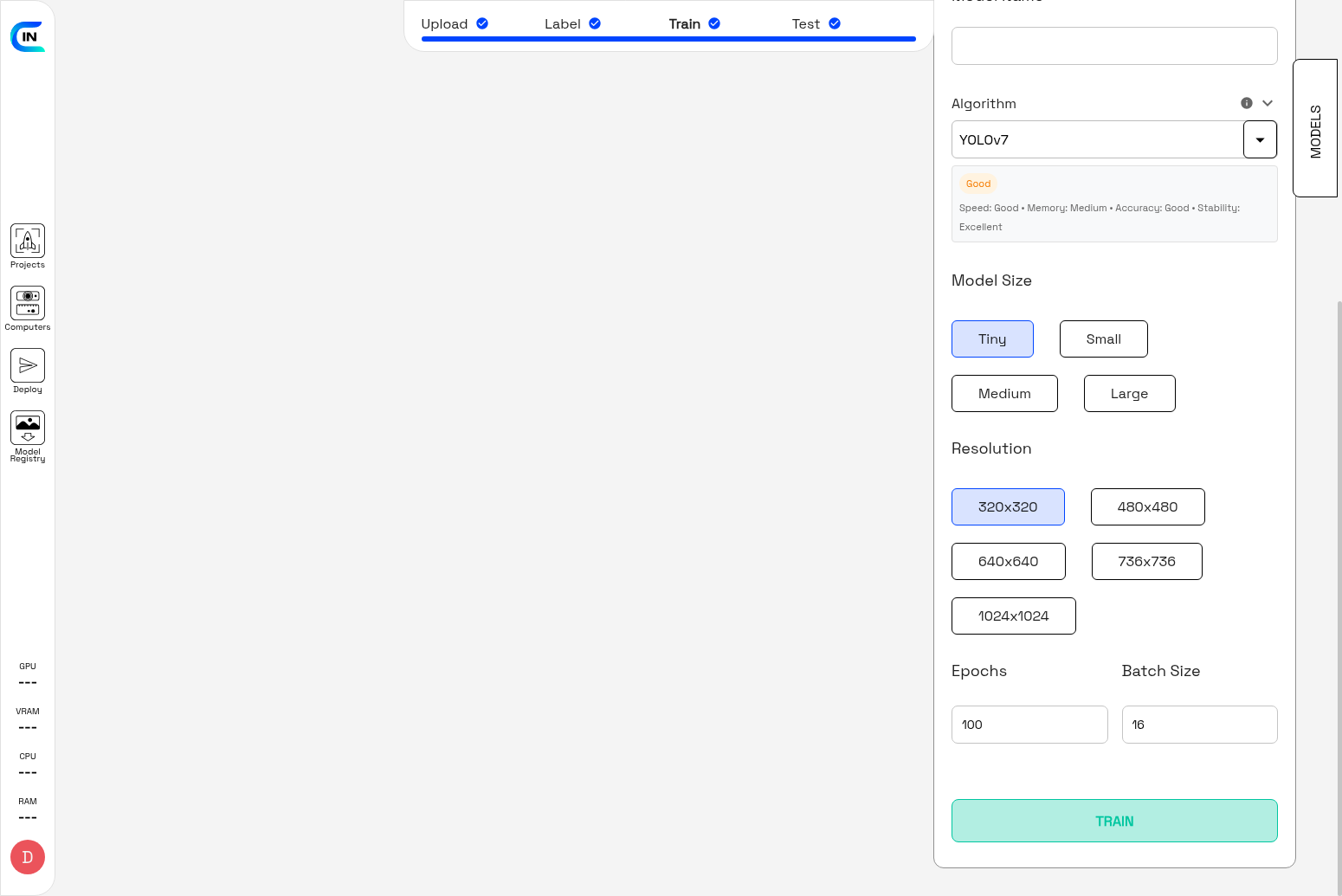 Training Settings Full View
